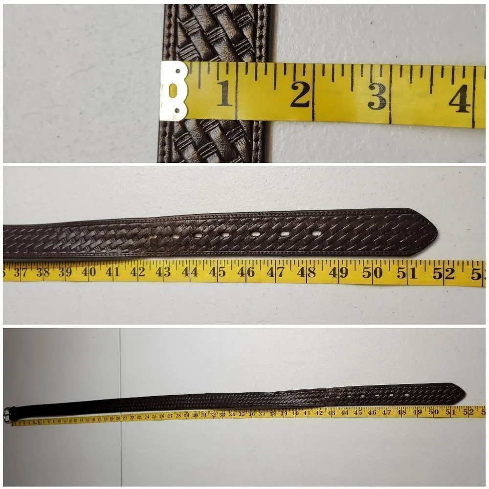 Brown Leather Belt for Men Basket Weave Embossed Design